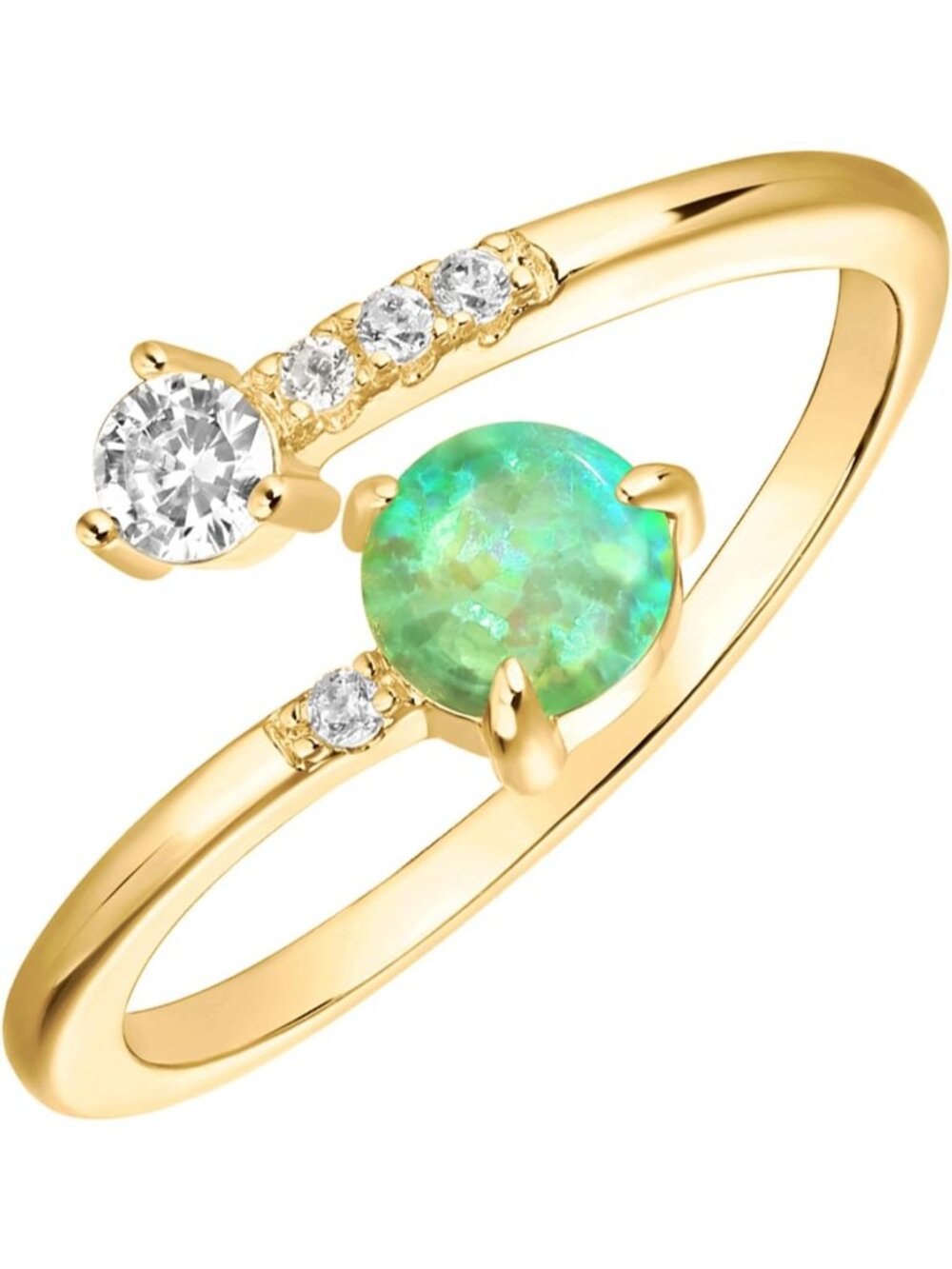 14K Gold Plated Opal Stacking Rings for Women - Dainty Adjustable Jewelry